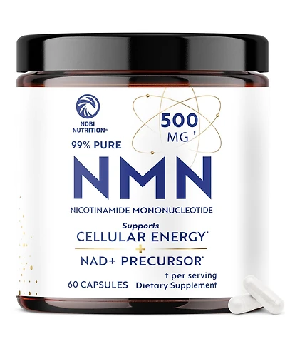 Nobi Nutrition Nmn Supplement 500mg, Pure Nicotinamide Mononucleotide for Cellular Energy, Longevity, Repair, and Healthy Aging Support 60 Count
