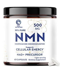 Nobi Nutrition Nmn Supplement 500mg, Pure Nicotinamide Mononucleotide for Cellular Energy, Longevity, Repair, and Healthy Aging Support 60 Count