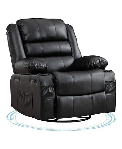 homfan Rocking Recliner Chair for Adults Manual Swivel Rocker with Cup Holders Leather Upholstered Comfy Single Sofa