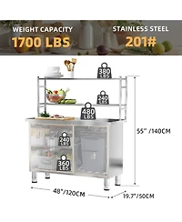Aecojoy Stainless Steel Prep Table w Trash Bin Cabinet Commercial Worktable Adjustable Shelves