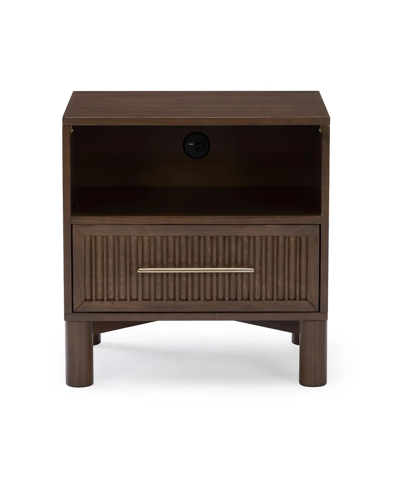 Plank+Beam Sera Fluted Cubby Nightstand with 1 Drawer, Electrical Outlet and Brass Handle
