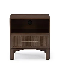 Plank+Beam Sera Fluted Cubby Nightstand with 1 Drawer, Electrical Outlet and Brass Handle