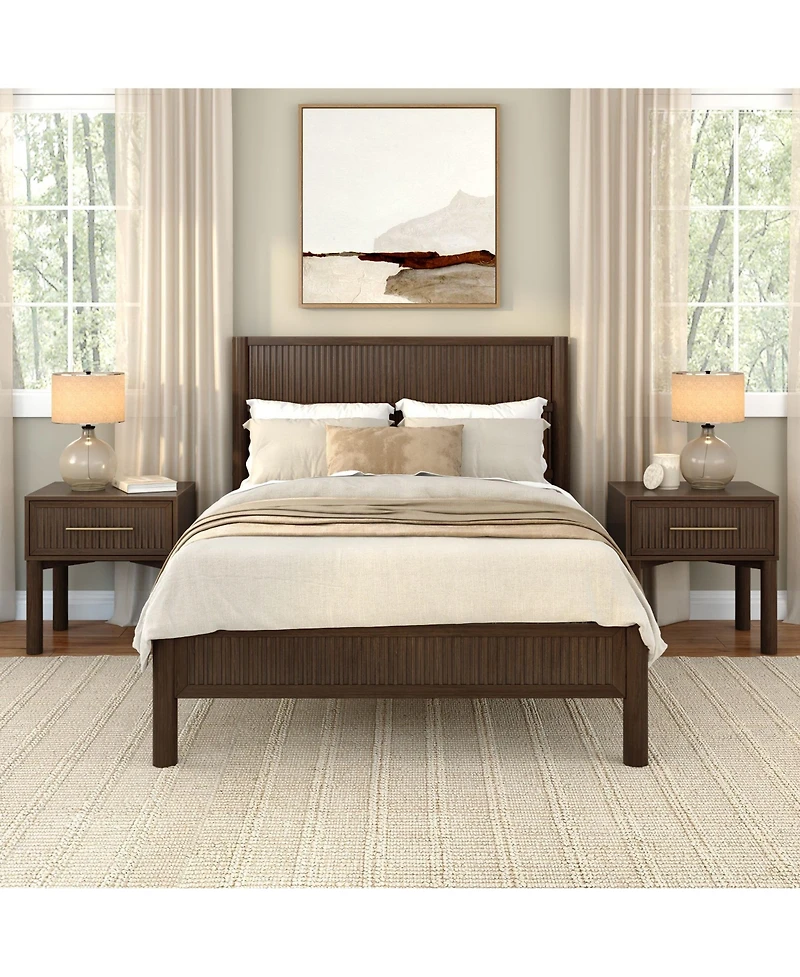 Plank+Beam Sera Fluted 1 Drawer Nightstand with Brass Handle