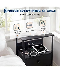 homfan Modern Bedside Table with Charging Station
