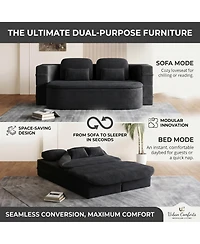 Sailvan 75" Convertible Sleeper Sofa, Corduroy Floor Couch to Full Bed with Blanket and 4 Pillows