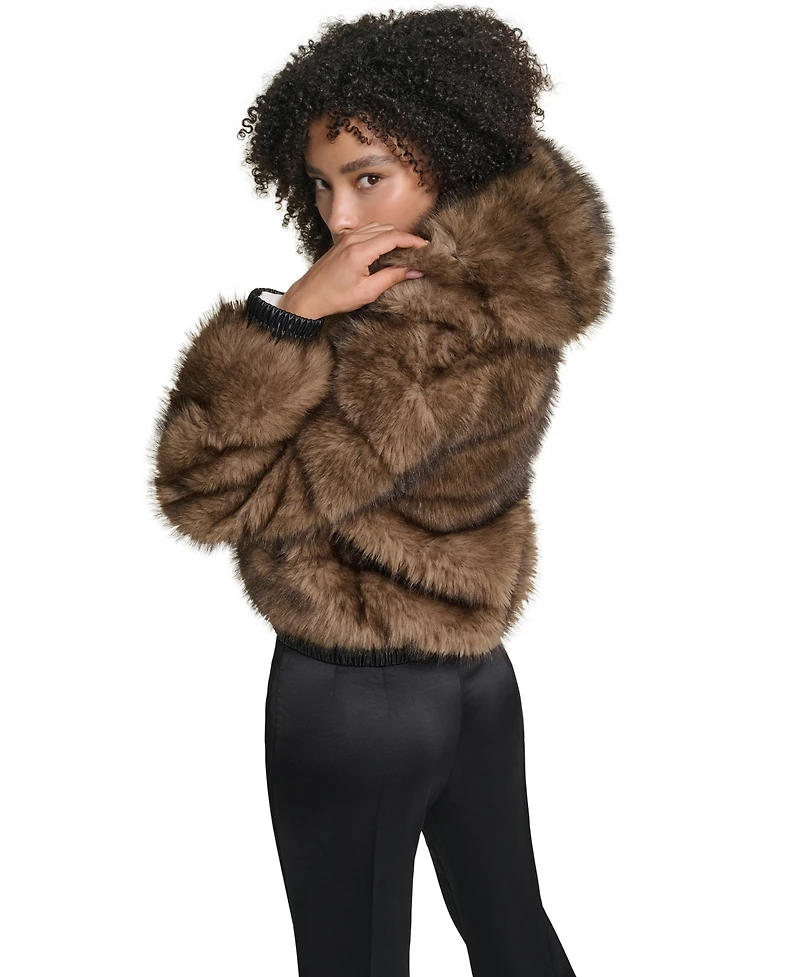 Karl Lagerfeld Paris Women's Hooded Faux Fur Bomber Jacket