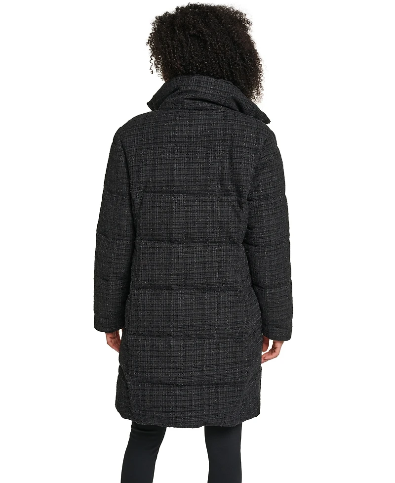 Karl Lagerfeld Paris Women's Tweed Sparkle Long Puffer Coat