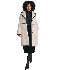Karl Lagerfeld Paris Women's Faux-Leather-Trim Teddy Coat