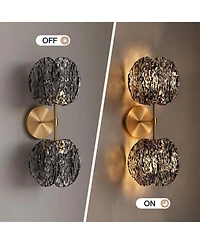 Tribesigns 2-Light Crystal Wall Sconce,Brass Finish Wall Light with Textured Smoke Glass Shade,Luxury Vanity Light
