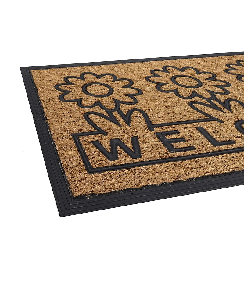 Kate Aurora Key West Welcome Daisies Coir Bristled Outdoor All Season Welcome Mat With Rubber Trim - 18"x30"