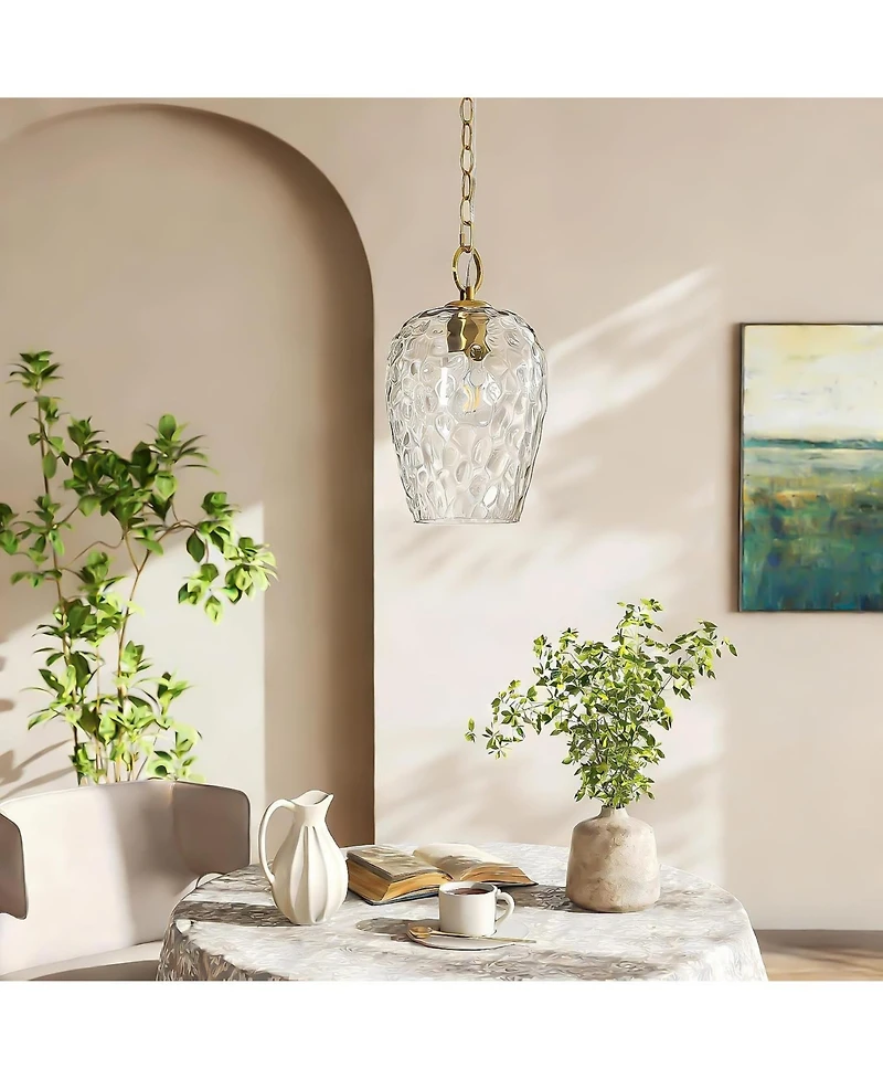 Tribesigns Hammered Glass Pendant Light with Adjustable 60-Inch Chain, Rippled Single Pendant Lighting, E26 Base Modern Hanging Light