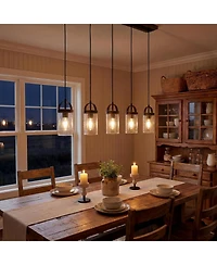 Tribesigns 5-Light Linear Chandelier, Farmhouse Kitchen Island Lighting with Seeded Glass Shades for Dining Room, Adjustable Height