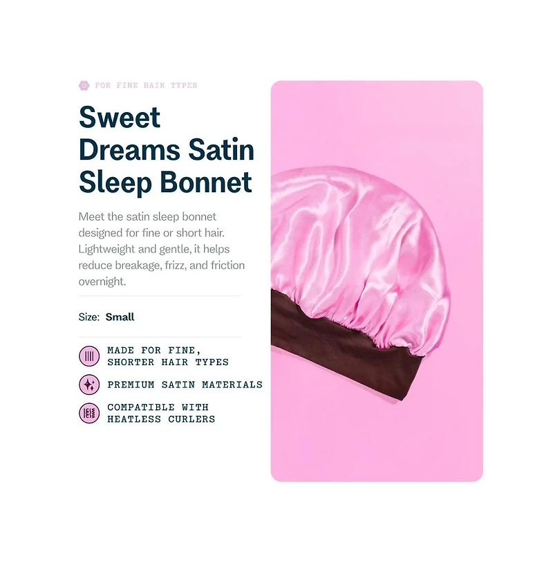 Gimme Beauty Sweet Dreams Satin Bonnet Ultra Soft Sleep Bonnet Smooth and Frizz Free Hair Fine Hair, 1 Count