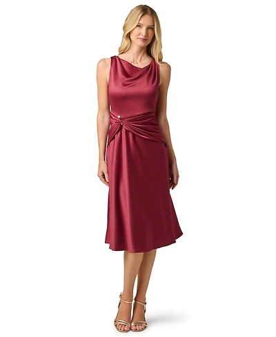 Adrianna Papell Women's Satin Cowl Neck Draped Midi Dress