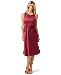 Adrianna Papell Women's Satin Cowl Neck Draped Midi Dress