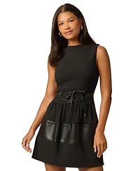 Adrianna Papell Women's Crepe and Faux Leather Dress