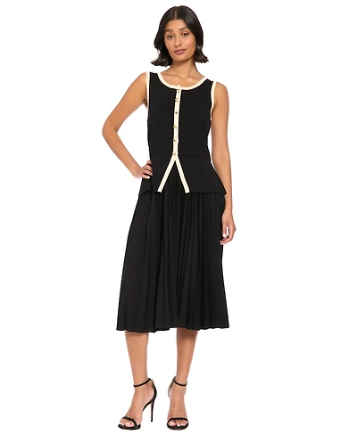 London Times Women's Colorblock A-Line Pleated Midi Dress