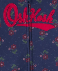 Osh Kosh Baby Girls' Long-Sleeve Oshkosh Logo Floral Fleece Hoodie and Pants, 2-Piece Set
