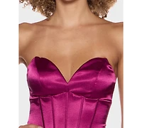 B Darlin Juniors' Satin Strapless Sweetheart Neck Corset Bodice Dress