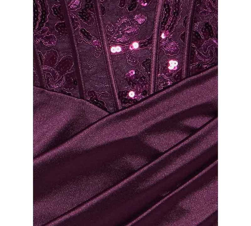 B Darlin Juniors' Scoop-Neck Satin-Knit Corset Bodice Dress