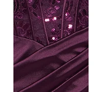 B Darlin Juniors' Scoop-Neck Satin-Knit Corset Bodice Dress