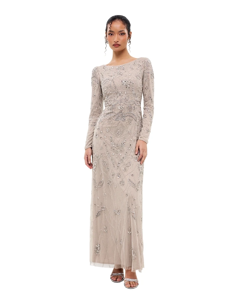 Maryisa Women's Modest Floral Embellished Sequins Maxi Dress