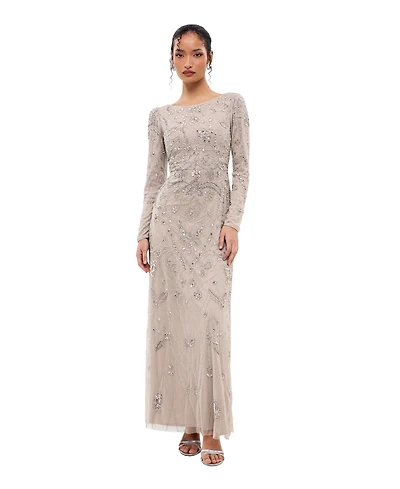 Maryisa Women's Modest Floral Embellished Sequins Maxi Dress