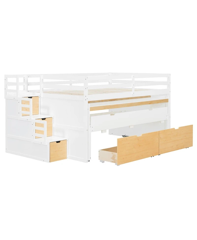 Streamdale Furniture Full Xl Loft Bed with Desk, Trundle, Storage Drawers, and Steps