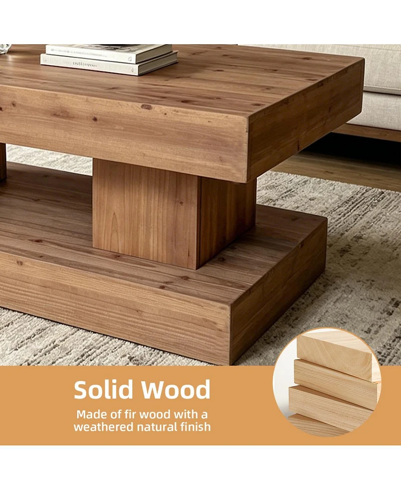 Streamdale Furniture 47.24" Solid Wood Coffee Table with Double Pillar Base