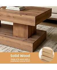 Streamdale Furniture 47.24" Solid Wood Coffee Table with Double Pillar Base