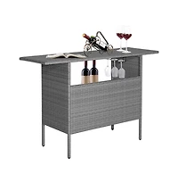 Boyel Living Outdoor Patio Wicker Bar Table with Metal Shelves
