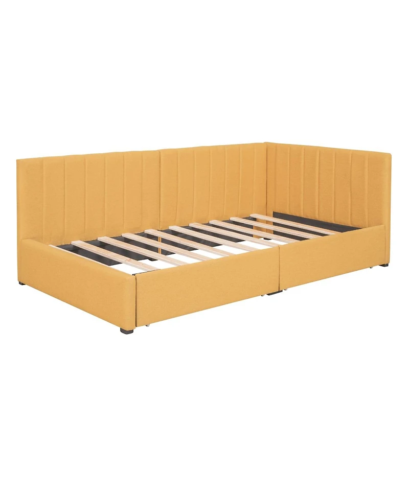 Streamdale Furniture Twin Size Upholstered Daybed with 2 Storage Drawers, Linen Fabric