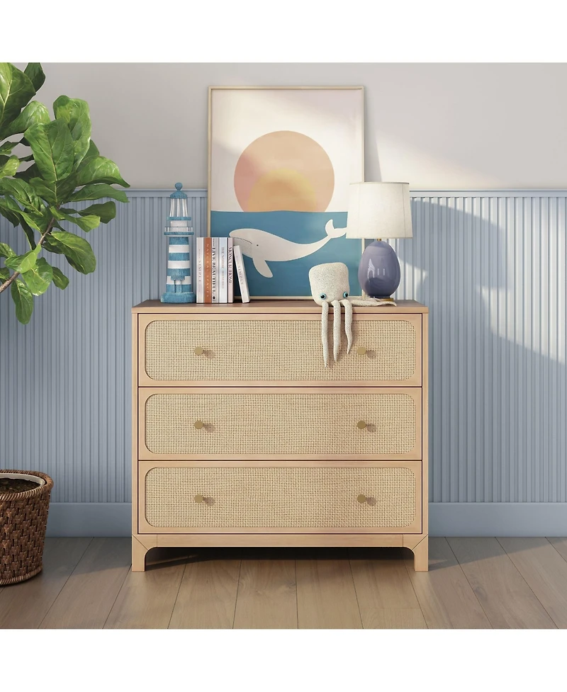Max & Lily Elio and Rattan 3 Drawer Dresser