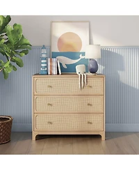 Max & Lily Elio and Rattan 3 Drawer Dresser