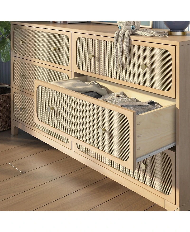 Max and Lily Elio/Rattan 6 Drawer Dresser
