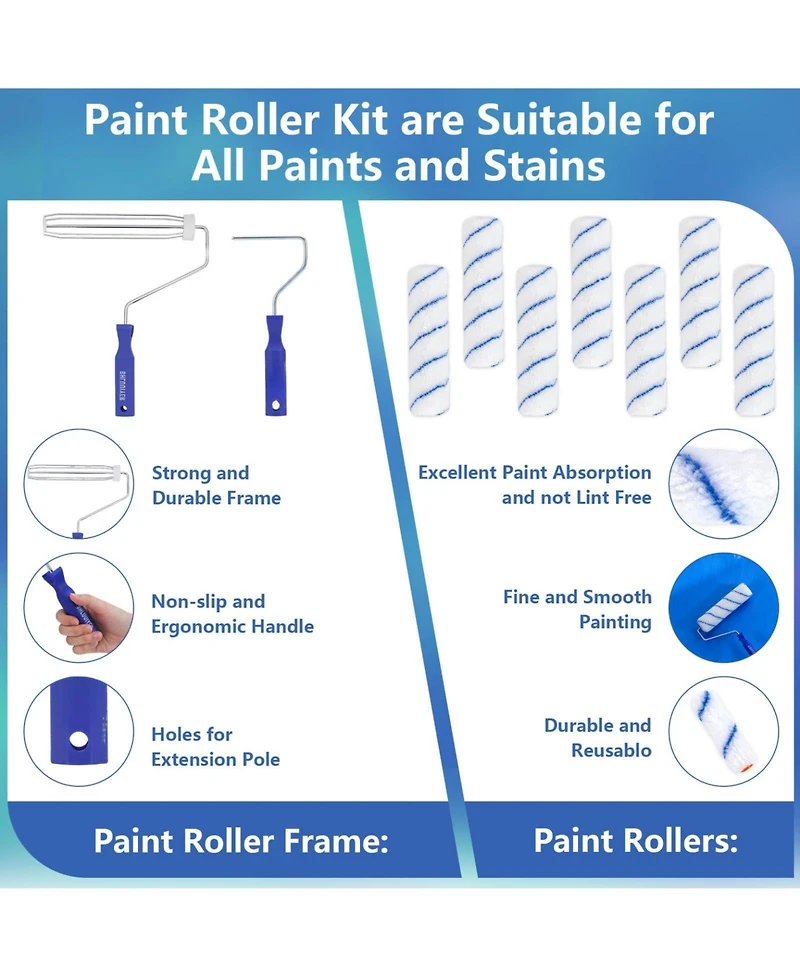 Xdovet Paint Roller Kit Extension Pole Covers Tray Brushes Accessories