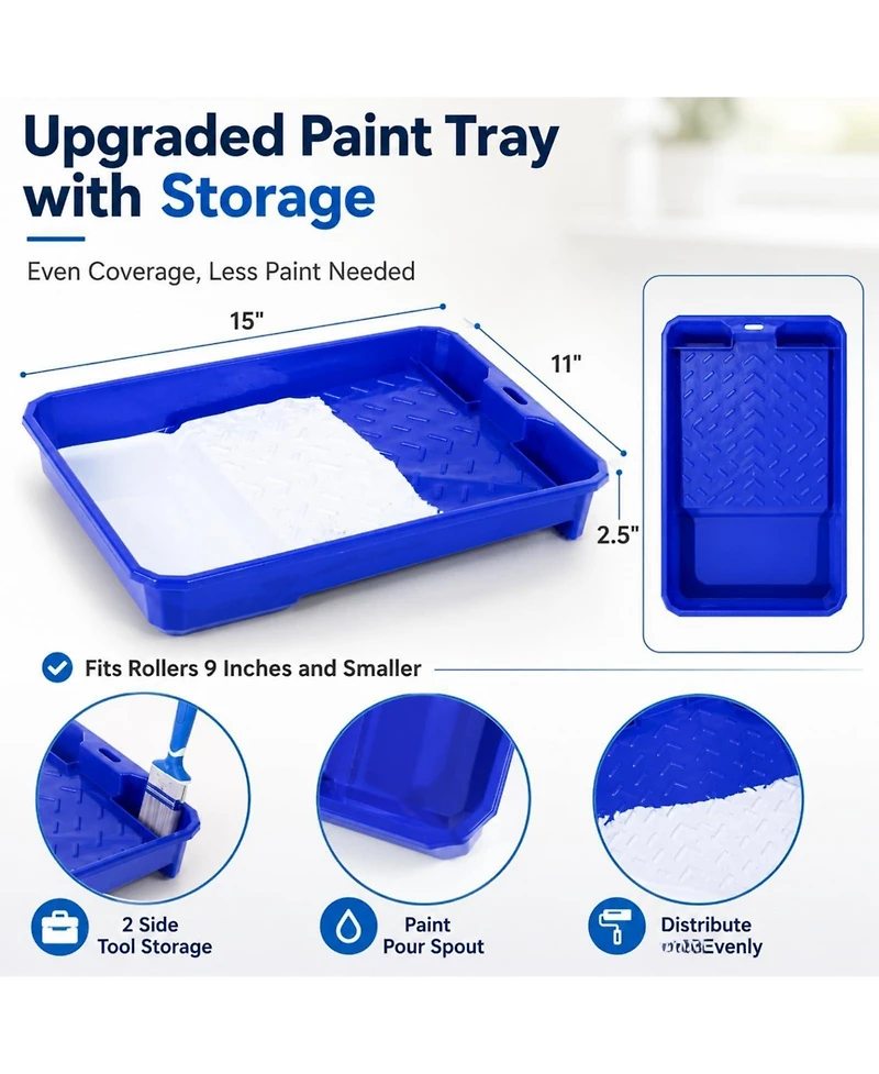Xdovet Paint Roller Kit Extension Pole Frame Covers Tray Brush Putty
