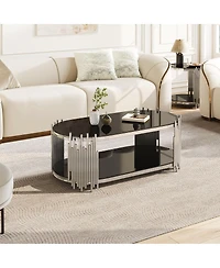 Streamdale Furniture Luxury Glass Oval Coffee Table with Organ Pipe Design
