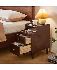 Streamdale Furniture Solid Wood 2-Drawer Nightstand with Pull-Out Tray