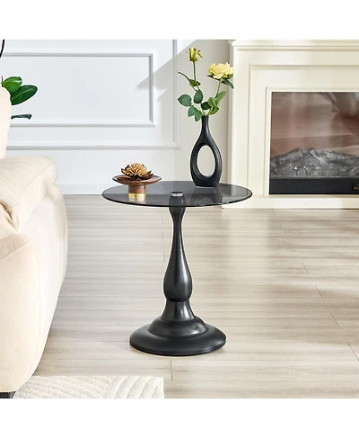 Streamdale Furniture Vintage Matte Round Metal Side Table with Glass Top (19.6)