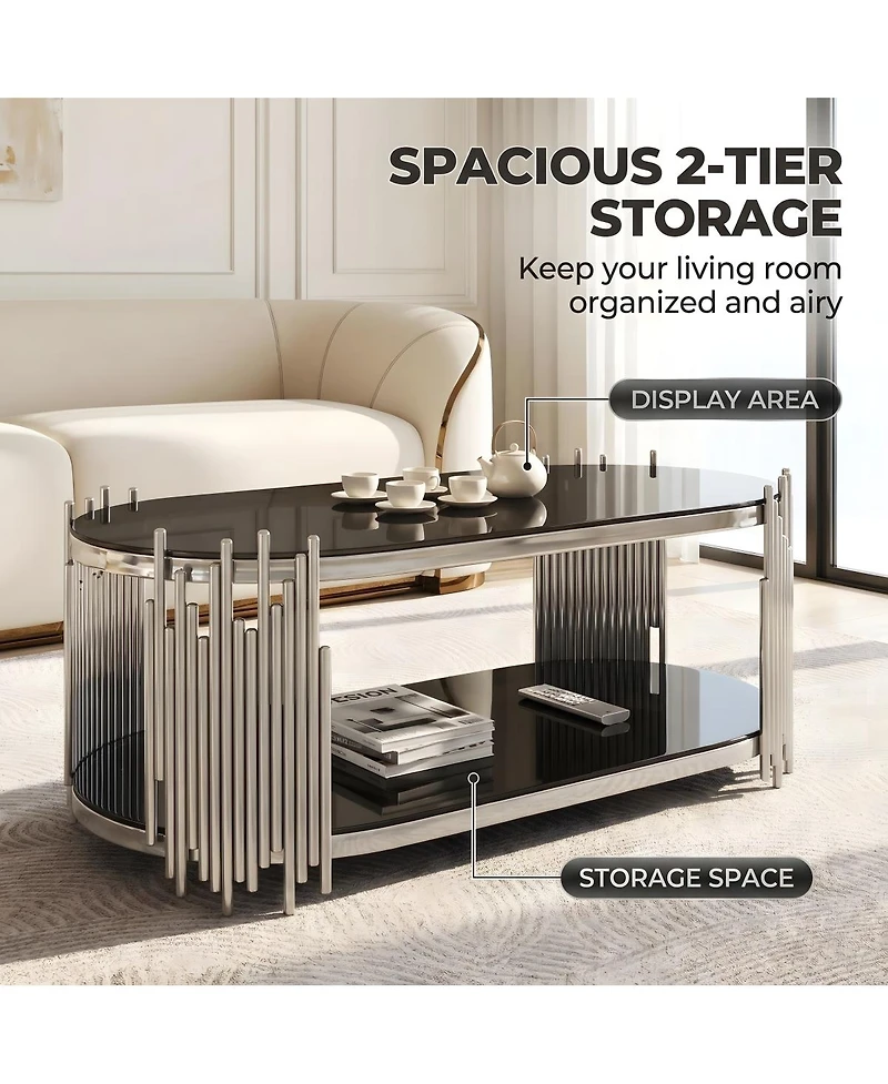 Streamdale Furniture Modern Luxury 2-Piece Oval Glass Nesting Coffee and Side Table Set