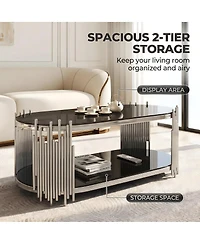 Streamdale Furniture Modern Luxury 2-Piece Oval Glass Nesting Coffee and Side Table Set