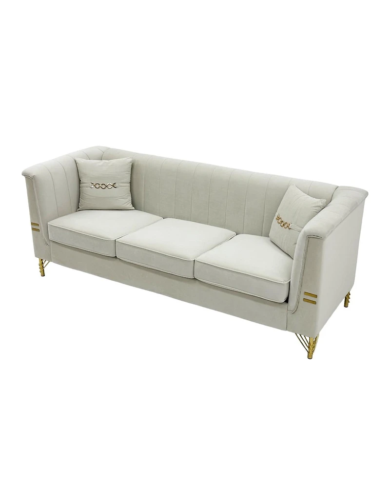 Streamdale Furniture Modern 82.67" Vertical Channel Tufted Velvet 3-Seater Sofa with 2 Pillows