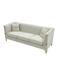 Streamdale Furniture Modern 82.67" Vertical Channel Tufted Velvet 3-Seater Sofa with 2 Pillows
