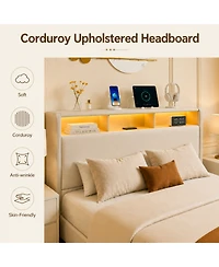 Streamdale Furniture Upholstered Storage Bed with Led, Usb, and Drawers