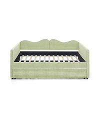Streamdale Furniture Gingham Upholstered Full-Size Daybed with Trundle and Side Storage Pocket