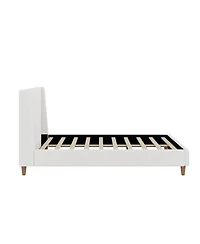 Streamdale Furniture Modern Boucle Wingback Platform Bed with Walnut Legs