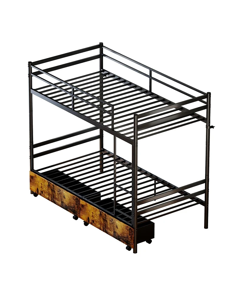Streamdale Furniture Heavy Duty Metal Bunk Bed with Drawers and Safety Guardrails
