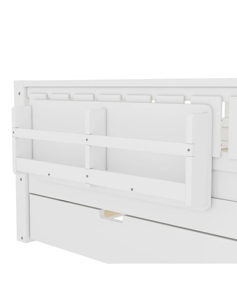 Streamdale Furniture Full Loft Bed with Bookshelves, Staircase, Safety Rails, and Trundle