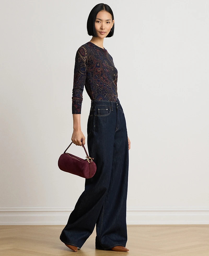 Lauren Ralph Petite Paisley Cotton-Modal Crewneck Sweater